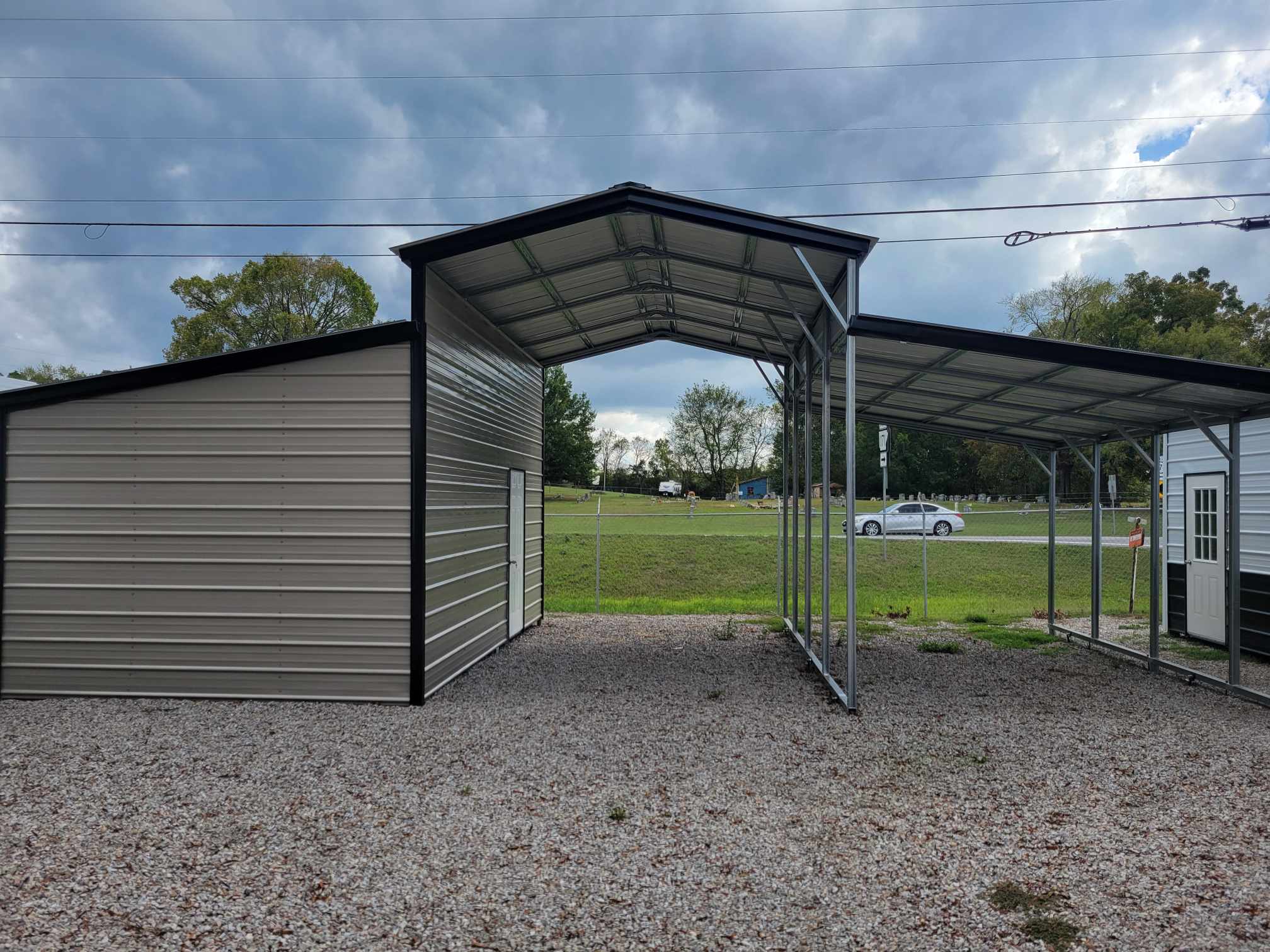 36x35 Metal Barn with Enclosed Tack Room and Open Staging Bays