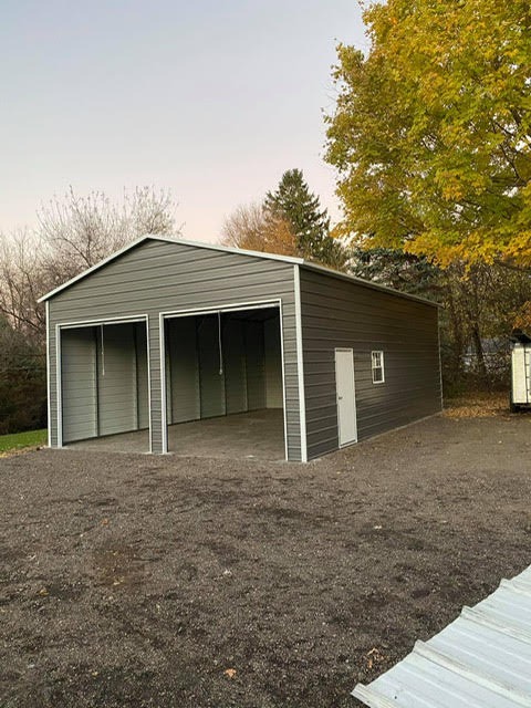 22x30x9 Metal Building Double-Bay Enclosed Garage