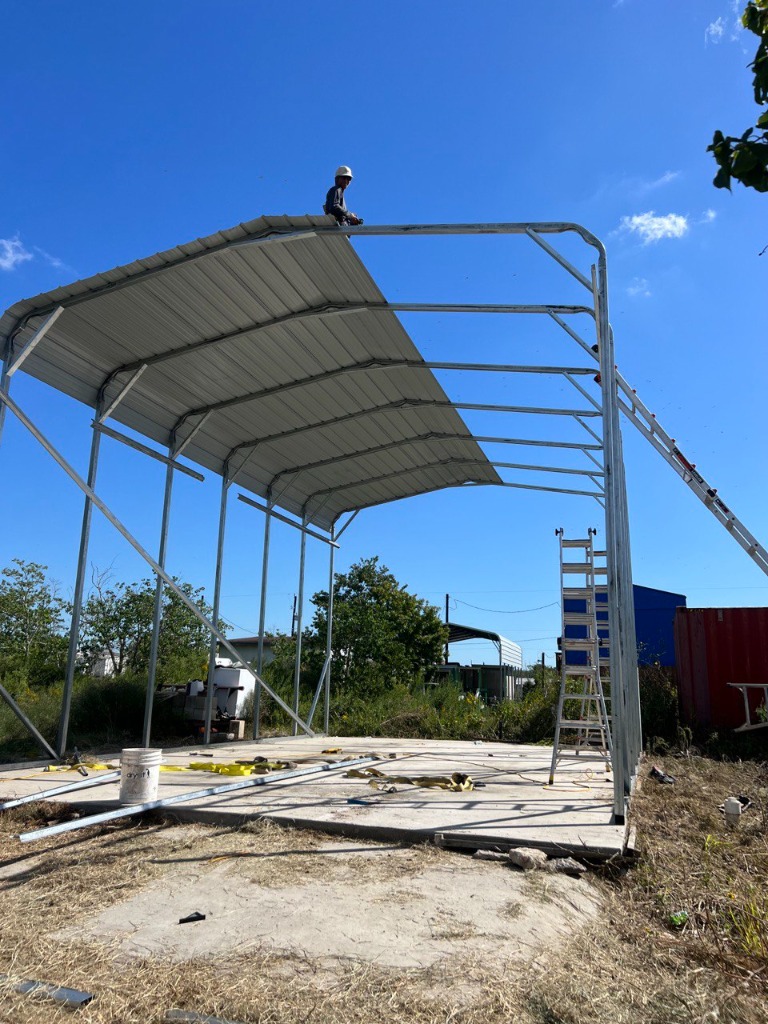 18x35x12 Tall Metal RV Carport on Concrete Slab